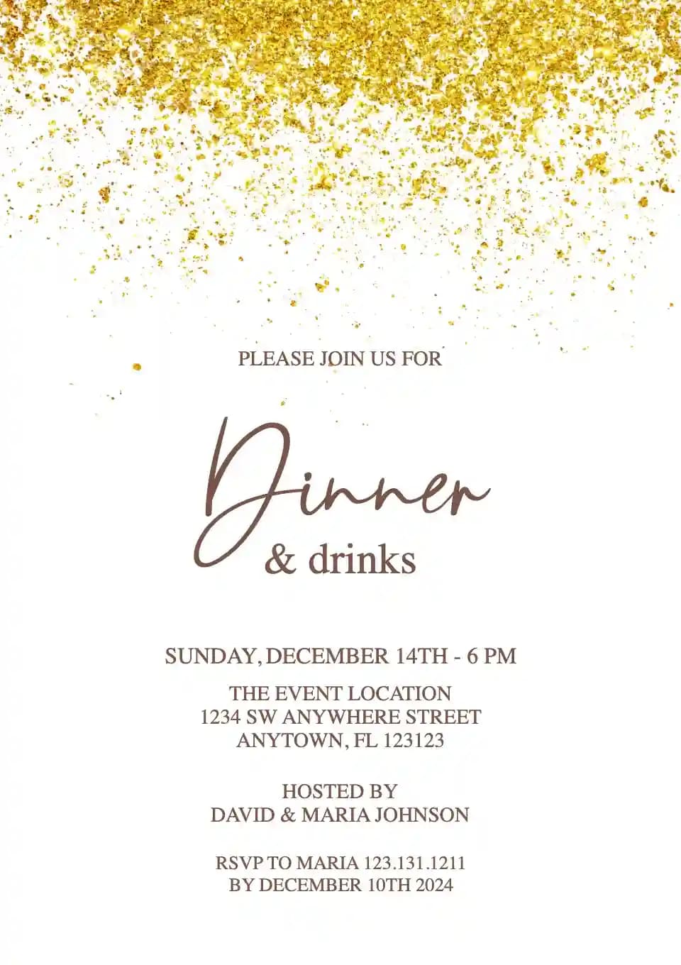 Invitaciones Para Cenas - Salpicadura De Oro