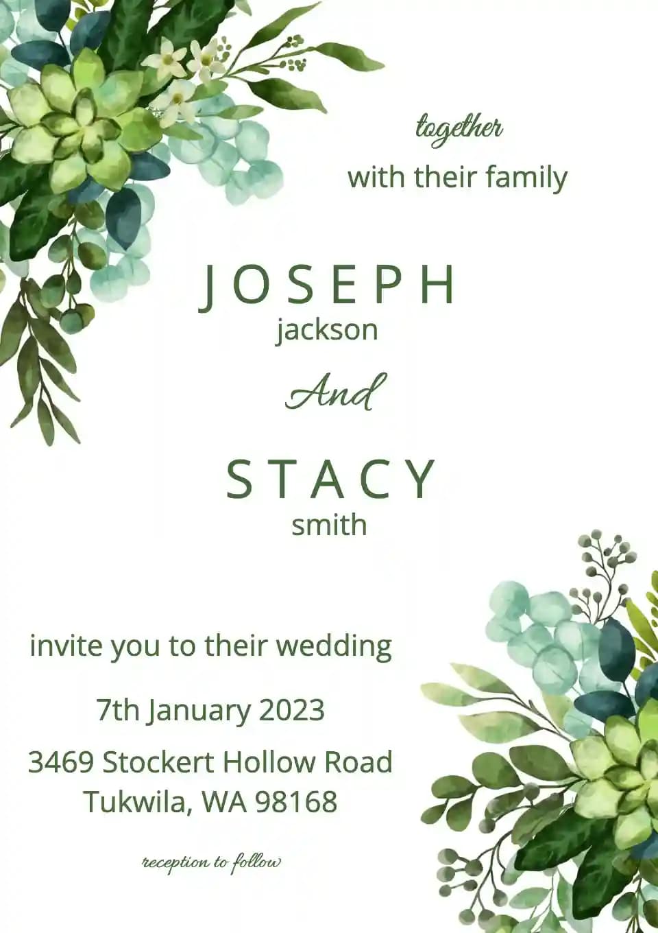 Wedding Invitations - Green Floral Wedding Invitation