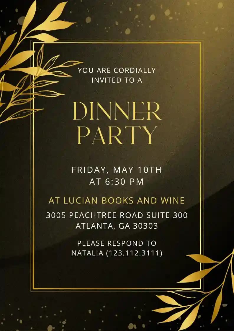 Dinner Party Invitations - Gold Leaf