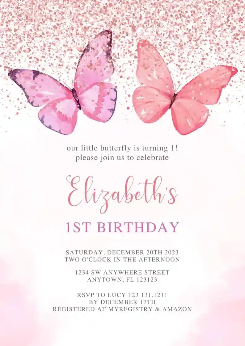 Invitaciones Para El Primer Cumpleaños - Nuestra Pequeña Mariposa