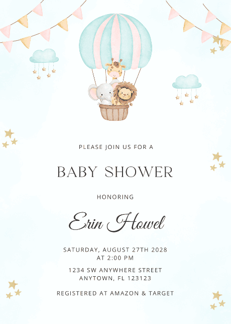 Baby Shower Invitations - Safari Animal