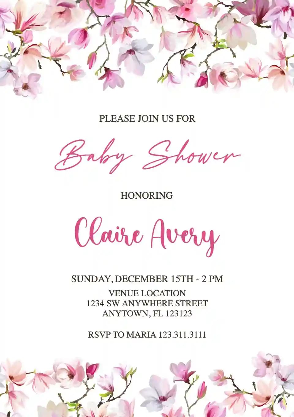 Invitasjoner Til Baby Shower - Magnolia Blomst Rosa