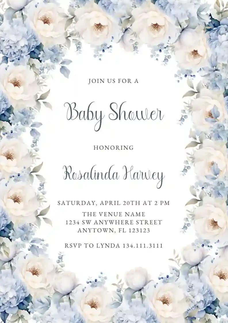 Baby Shower Invitationer - Blød Blomsterramme