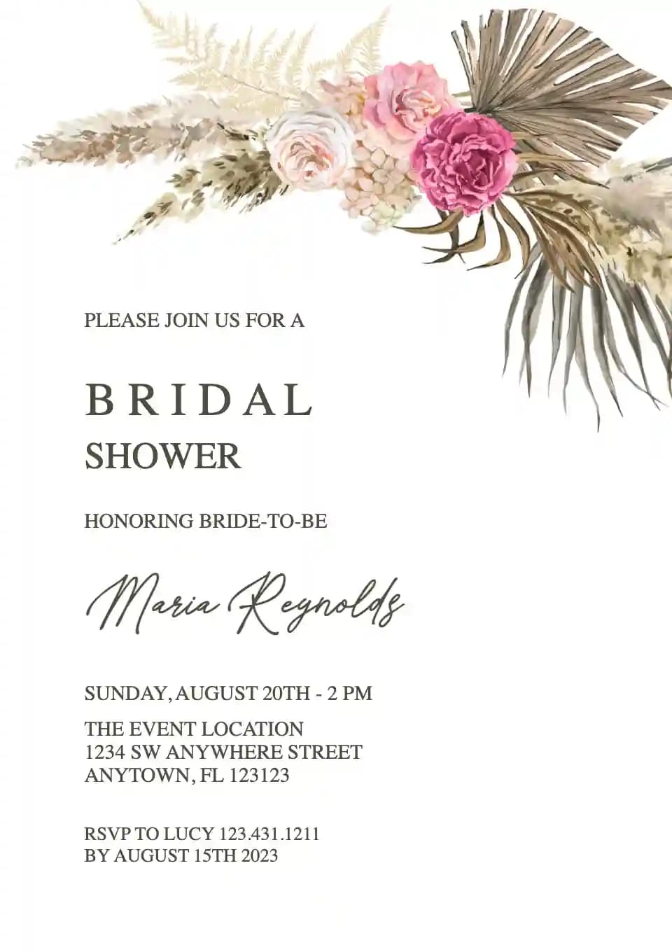 Undangan Bridal Shower - Karangan Bunga Boho