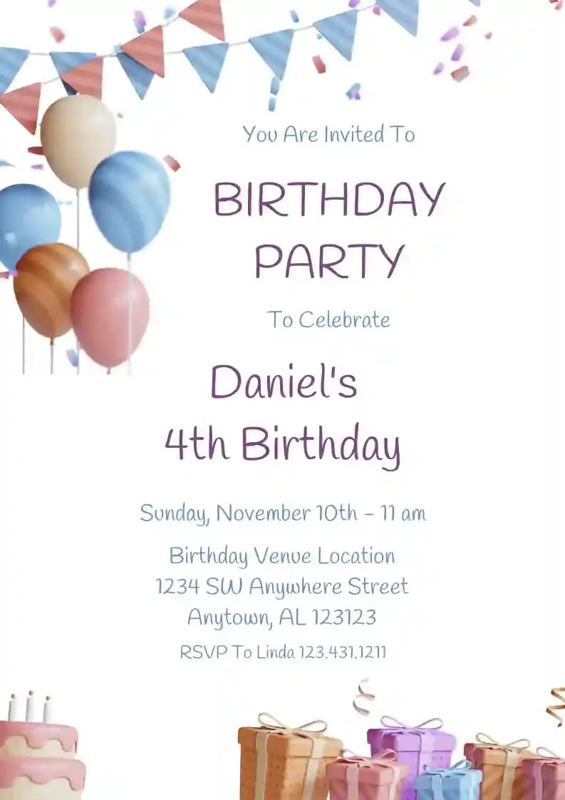 Kids Birthday Invitations - Birthday Party Balloon