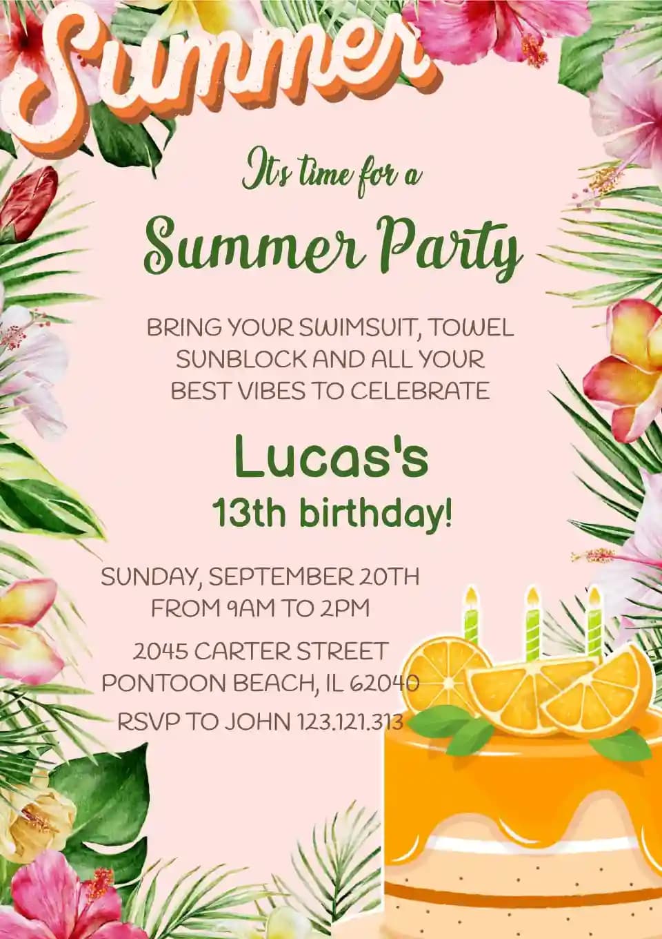 Kids Birthday Invitations - Summer Birthday Party