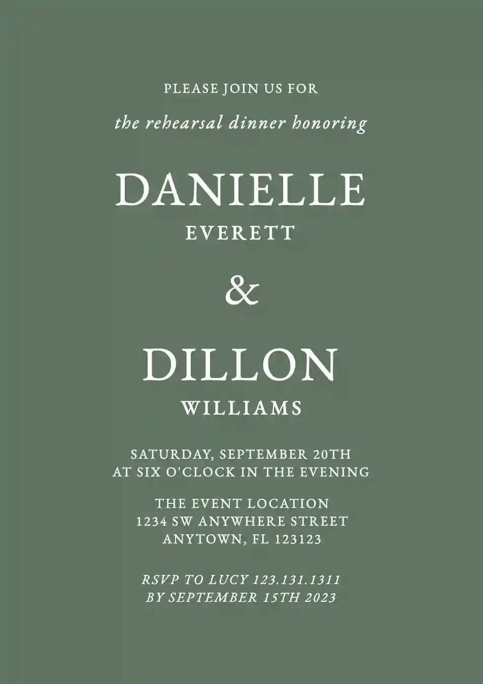 Rehearsal Dinner Invitations - Minimalist Sage Green