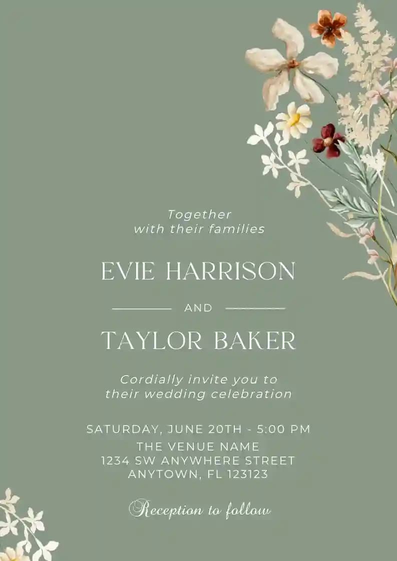 Invitations De Mariage - Couronne De Fleurs Sauvages