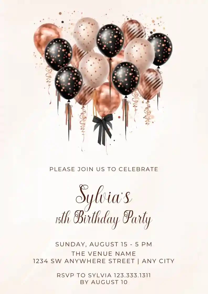 Inviti Di Compleanno Per Ragazzi - Palloncino Glitter Rosa E Nero