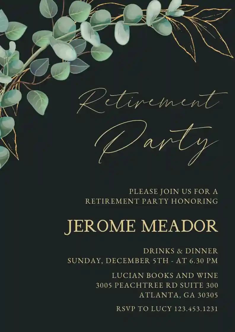 Invitaciones De Jubilación Y Despedida - Oro De Hoja Verde