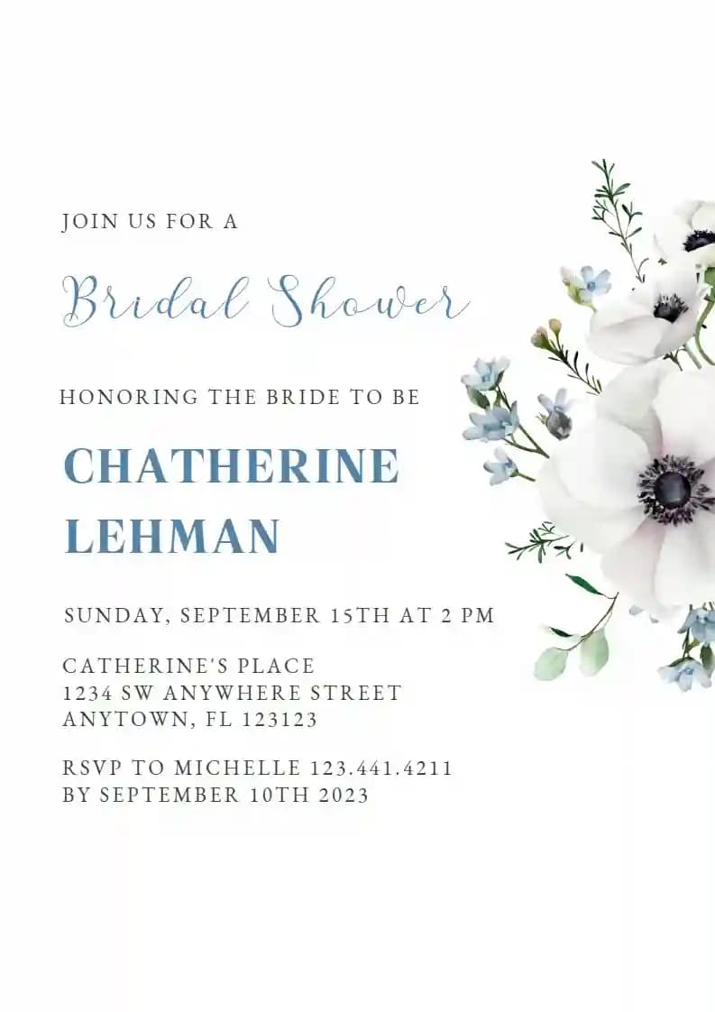 Invitations De Bridal Shower - Belles Fleurs Blanches