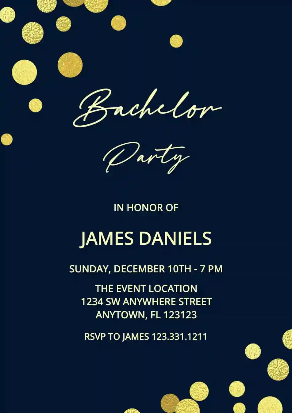 Bachelor Party Invitations - Gold Dots