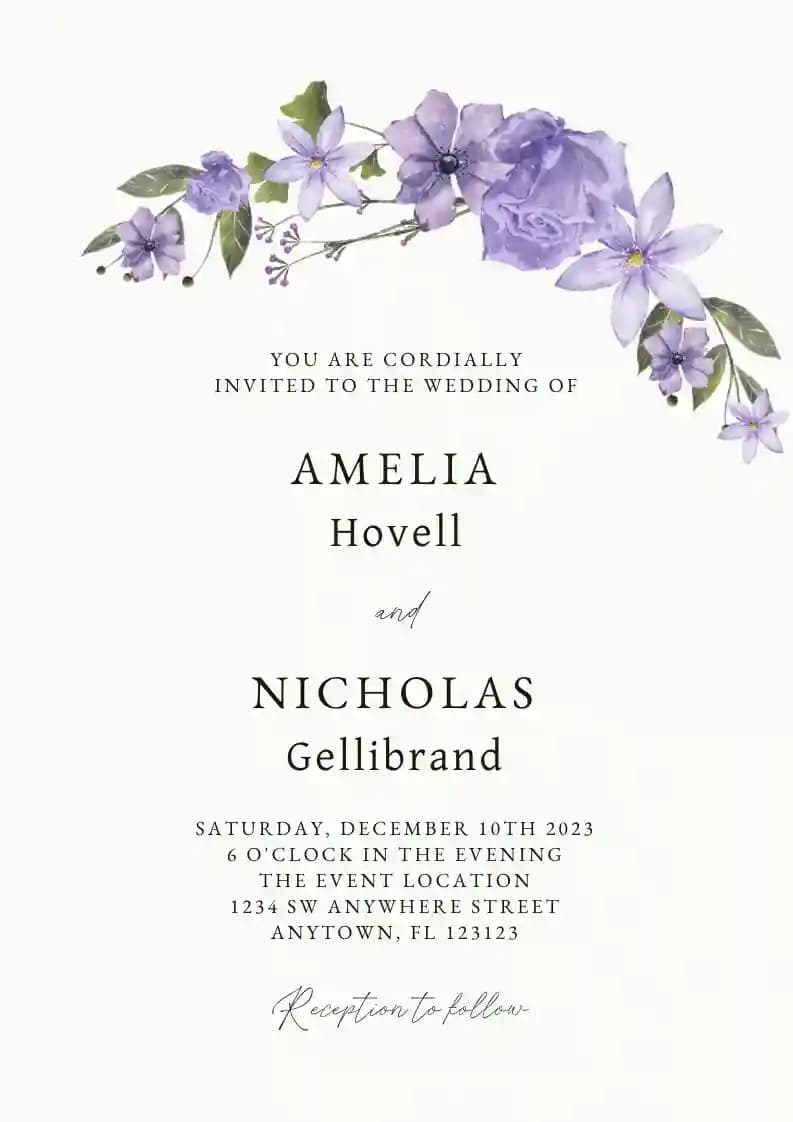 Wedding Invitations - Purple Wreath Flower