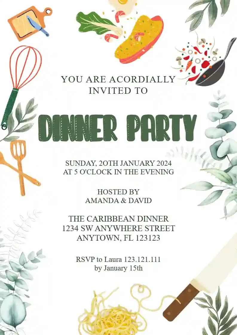 Invitaciones Para Cenas - Preparativos Para La Cena