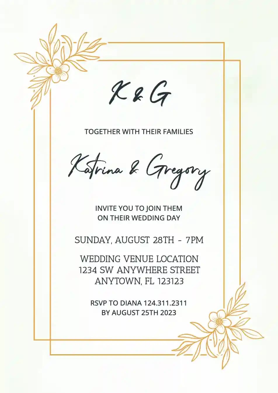 Wedding Invitations - Gold Flower Frame
