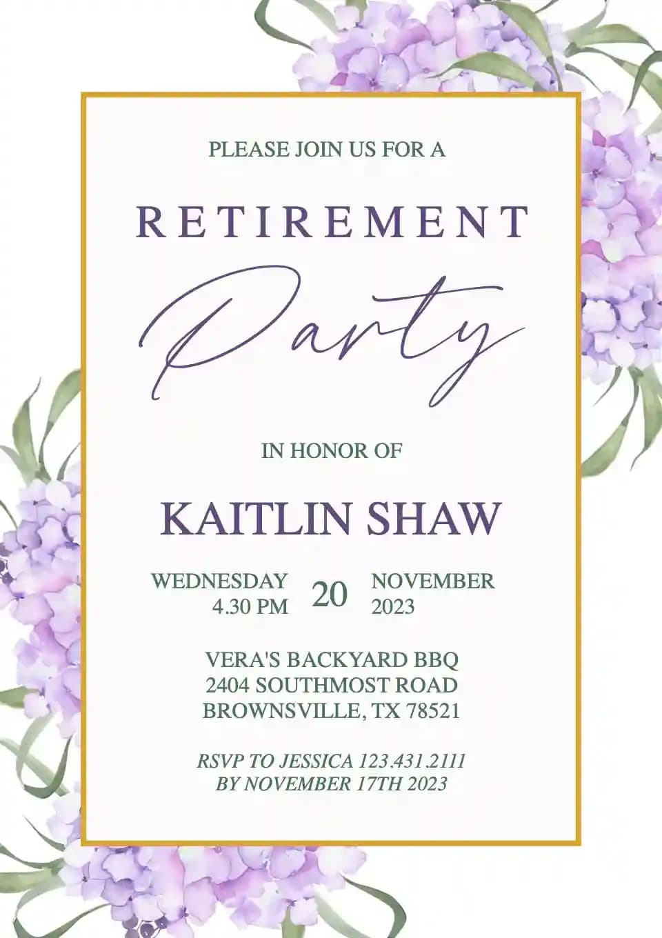 Invitations De Départ À La Retraite Et De Pot De Départ - Bouquet D'hortensias Violets