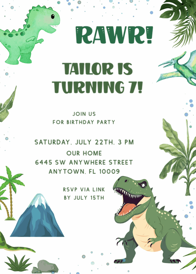 Invitaciones De Cumpleaños Infantiles - dinosaurio t-rex