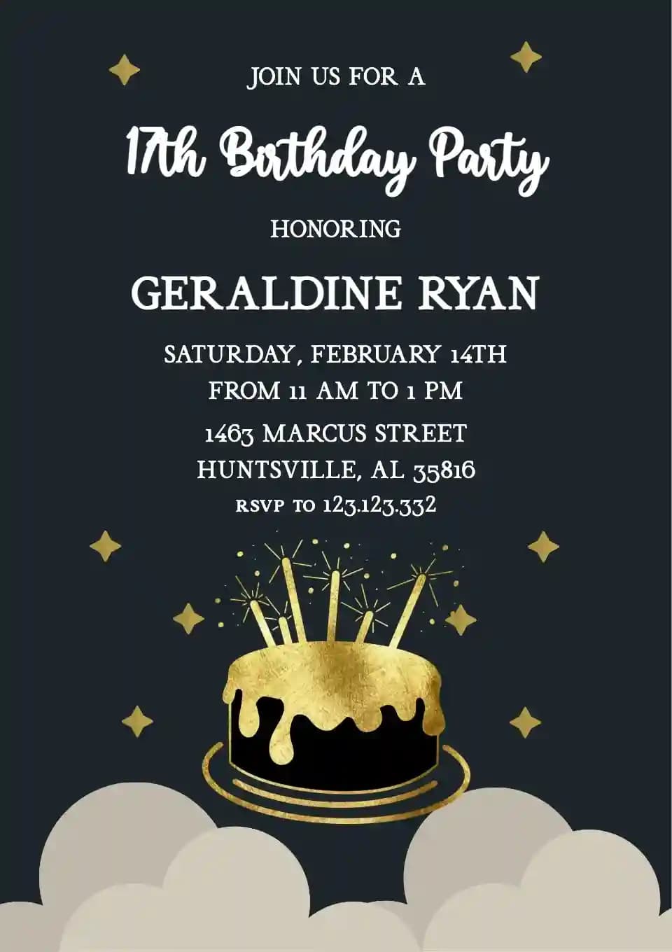 Teens Birthday Invitations - Golden Cake