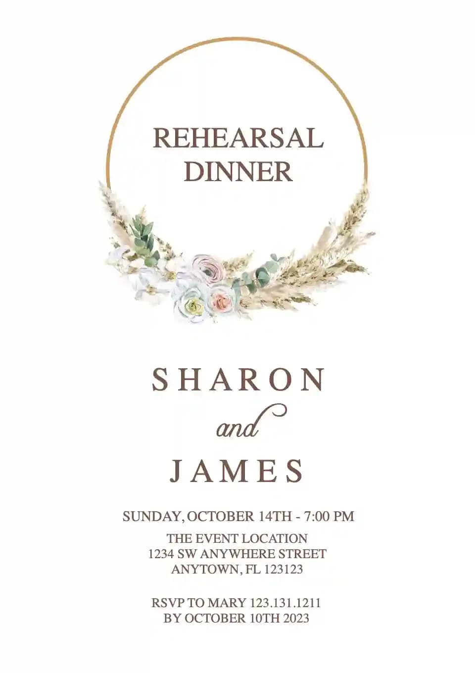 Invitations Pour Dîner De Répétition - Cadre Rond Couronne Boho
