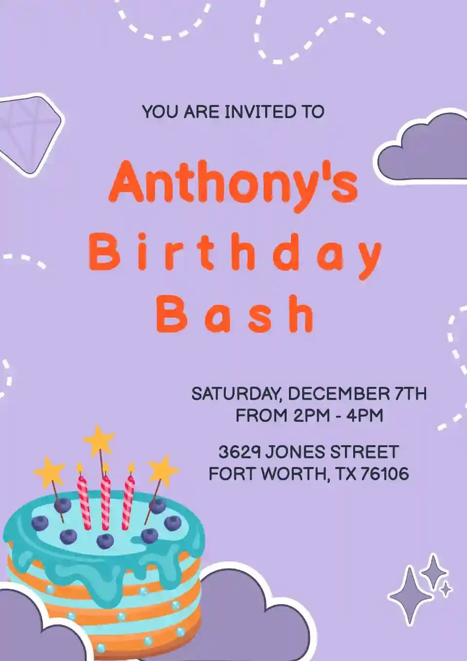 Kids Birthday Invitations - Purple Birthday Bash