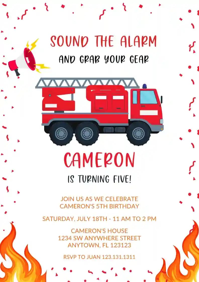 Inviti Di Compleanno Per Bambini - Invito Di Compleanno Del Camion Dei Pompieri