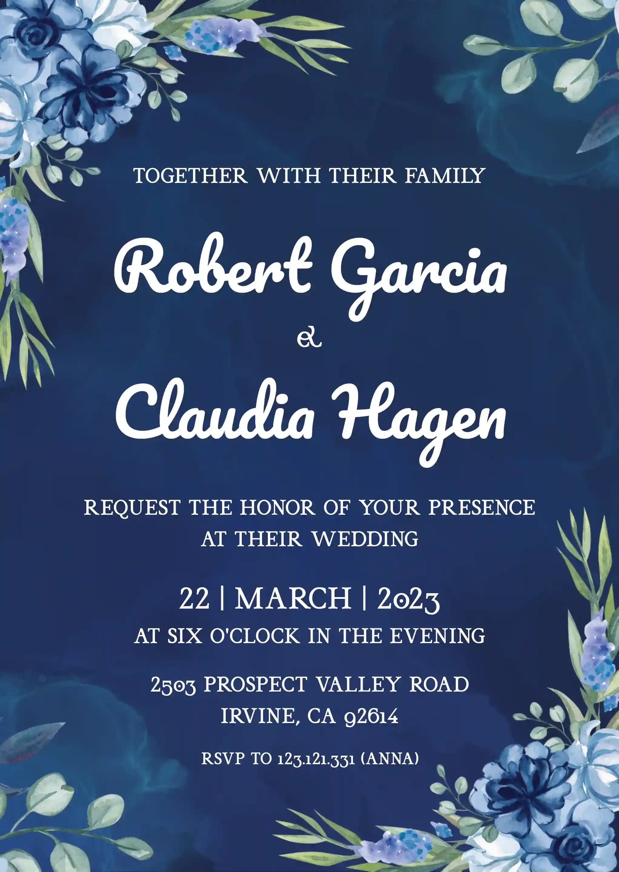 Invitations De Mariage - Fleuri Bleu