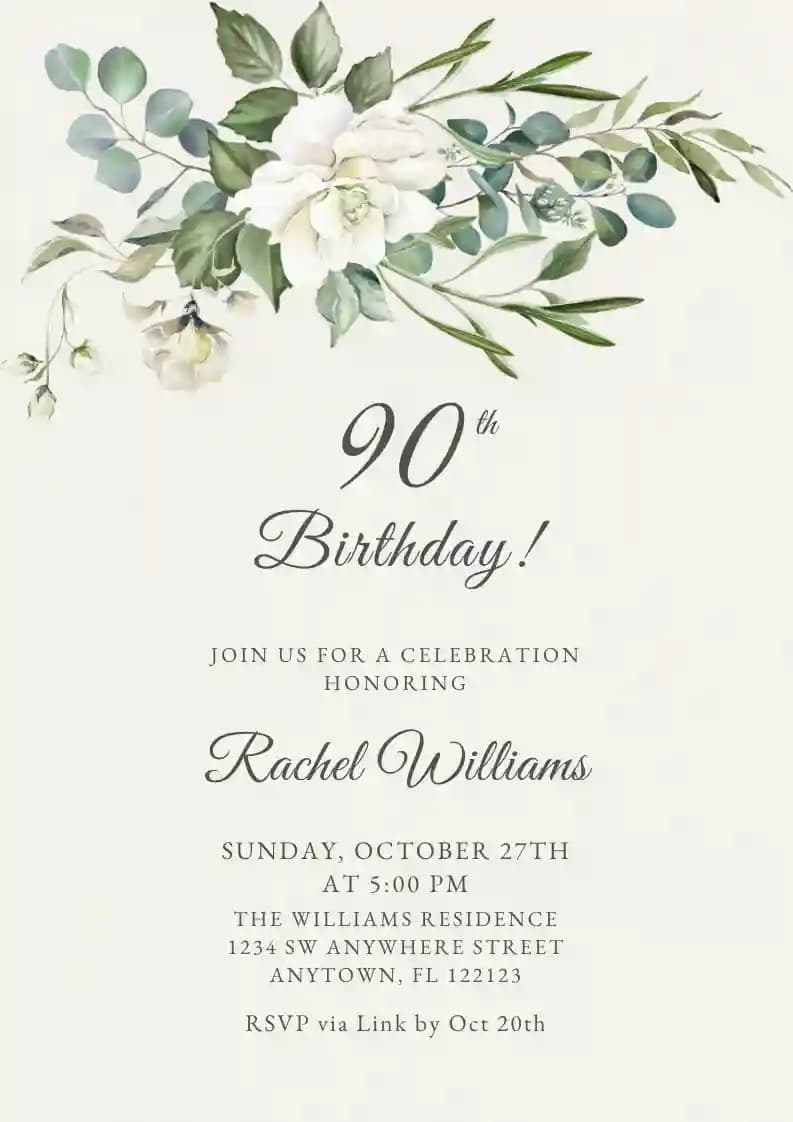 Invitaciones De Cumpleaños Para Adultos - Rosa Blanca Minimalista