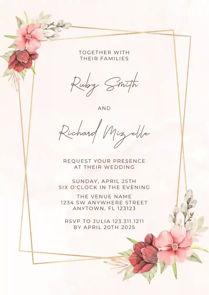 Wedding Invitations - Golden Floral Frame