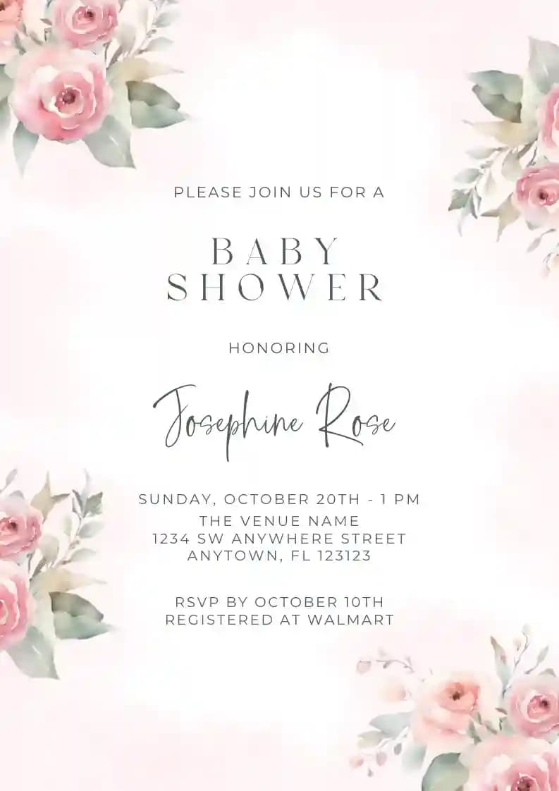 Baby Shower Invitations - Blush Pink Flower