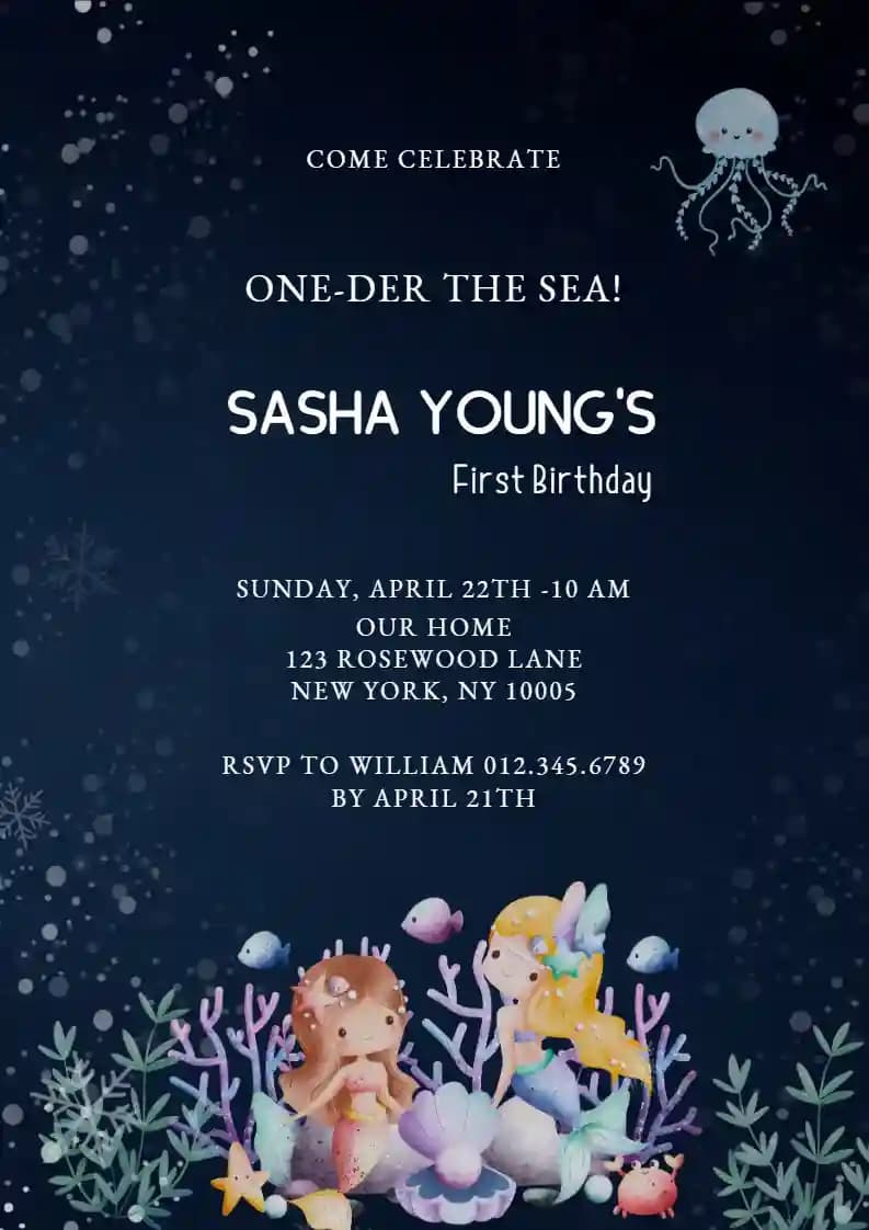 Invitationer Til 1 Års Fødselsdag - One-der The Sea