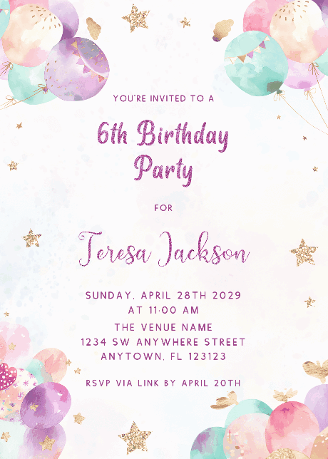 Kids Birthday Invitations - Pastel balloons