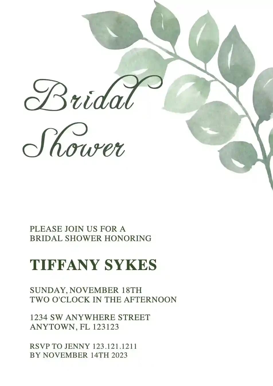 Bridal Shower Invitasjoner - Grønt Blad