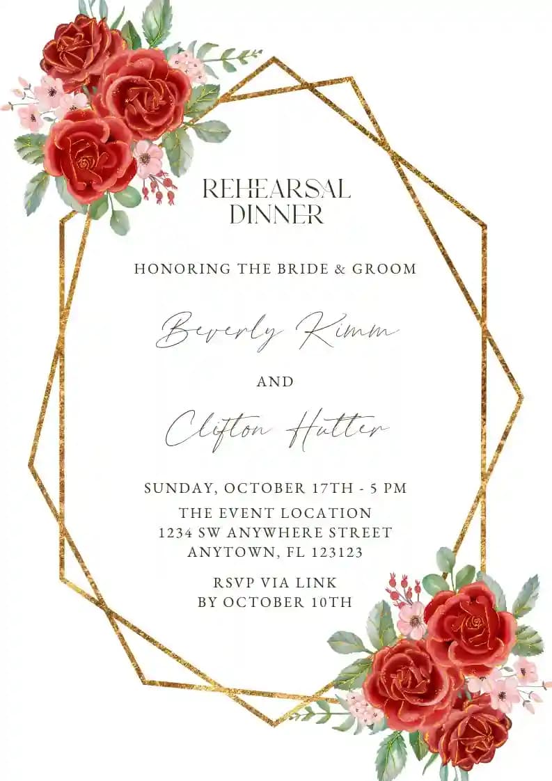 Rehearsal Dinner Invitations - Red Rose Glitter