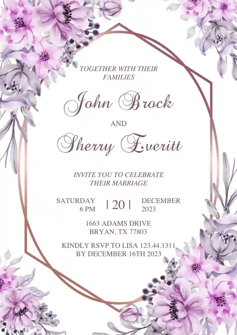 Wedding Invitations - Geometric Frame Purple Flower