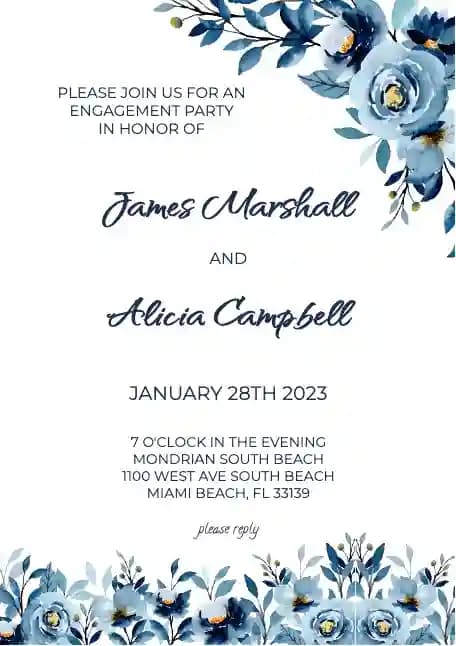 Invitations De Fête De Fiançailles - Fête De Fiançailles Florale Bleue