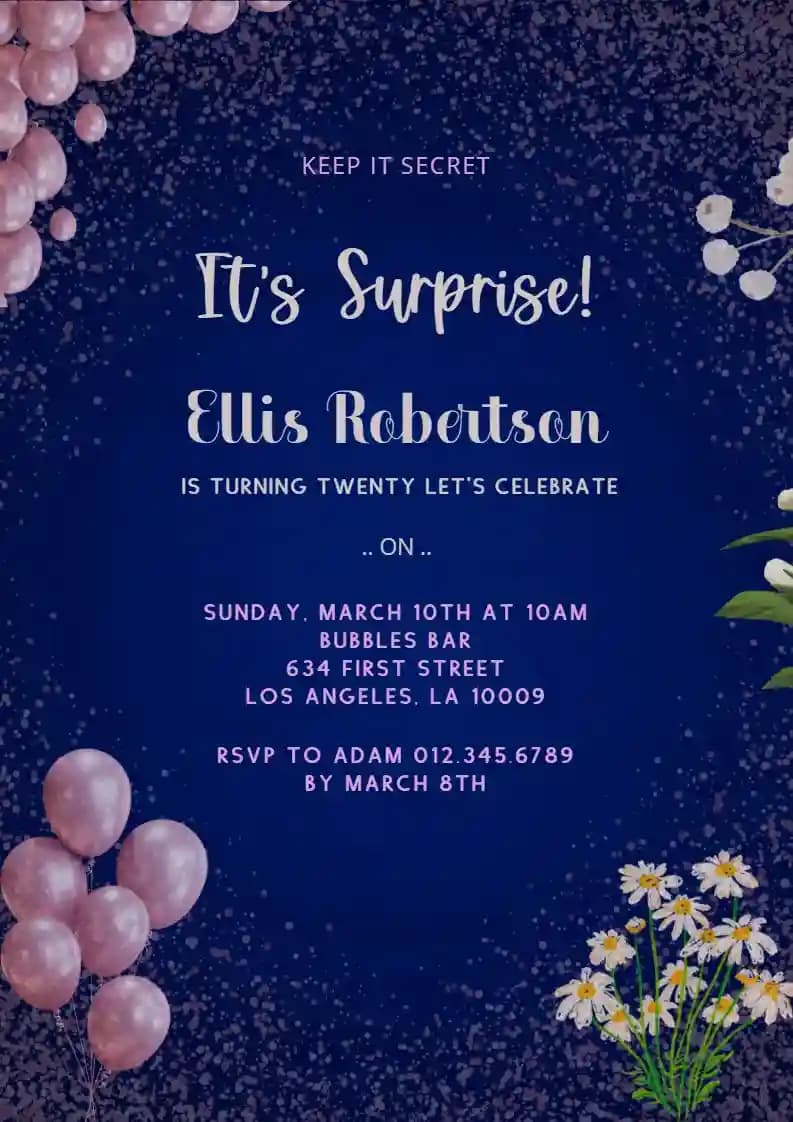 Invitaciones De Cumpleaños Para Adultos - Marco De Globos Rosas
