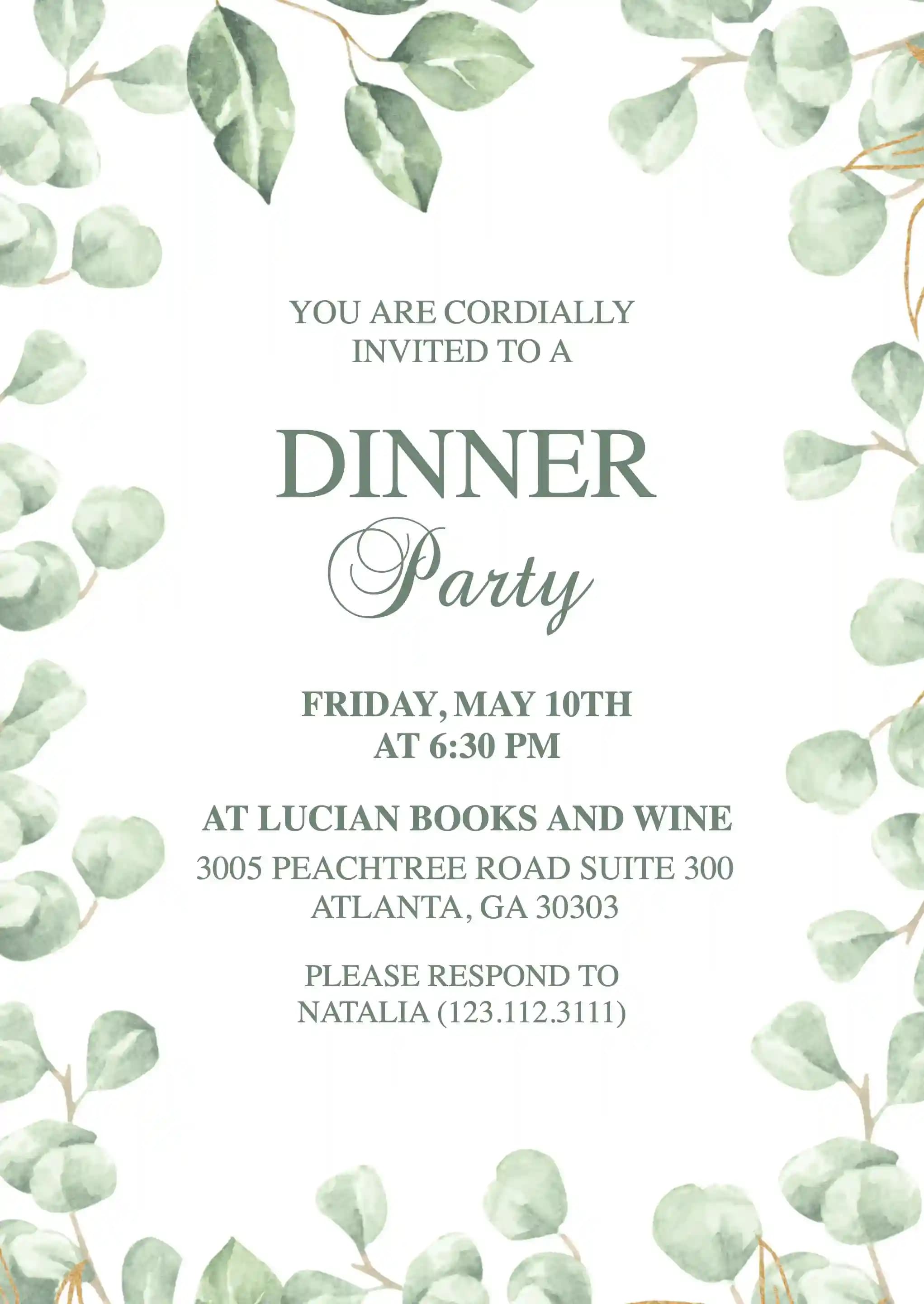 Dinner Party Invitations - Green Leaf