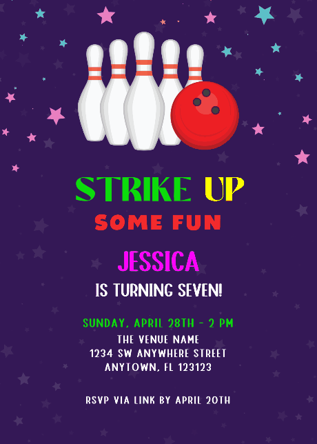 Inviti Di Compleanno Per Bambini - festa di bowling cosmica