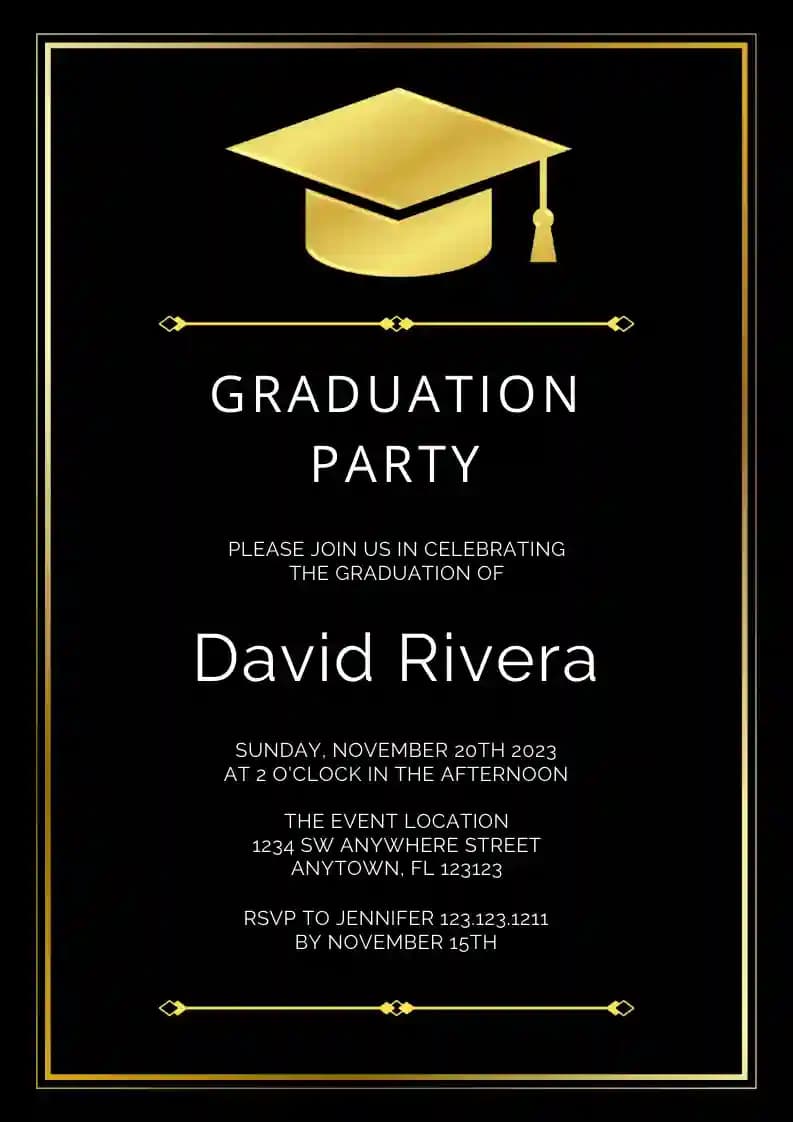 Graduation Party Invitations - Elegant Gold Hat
