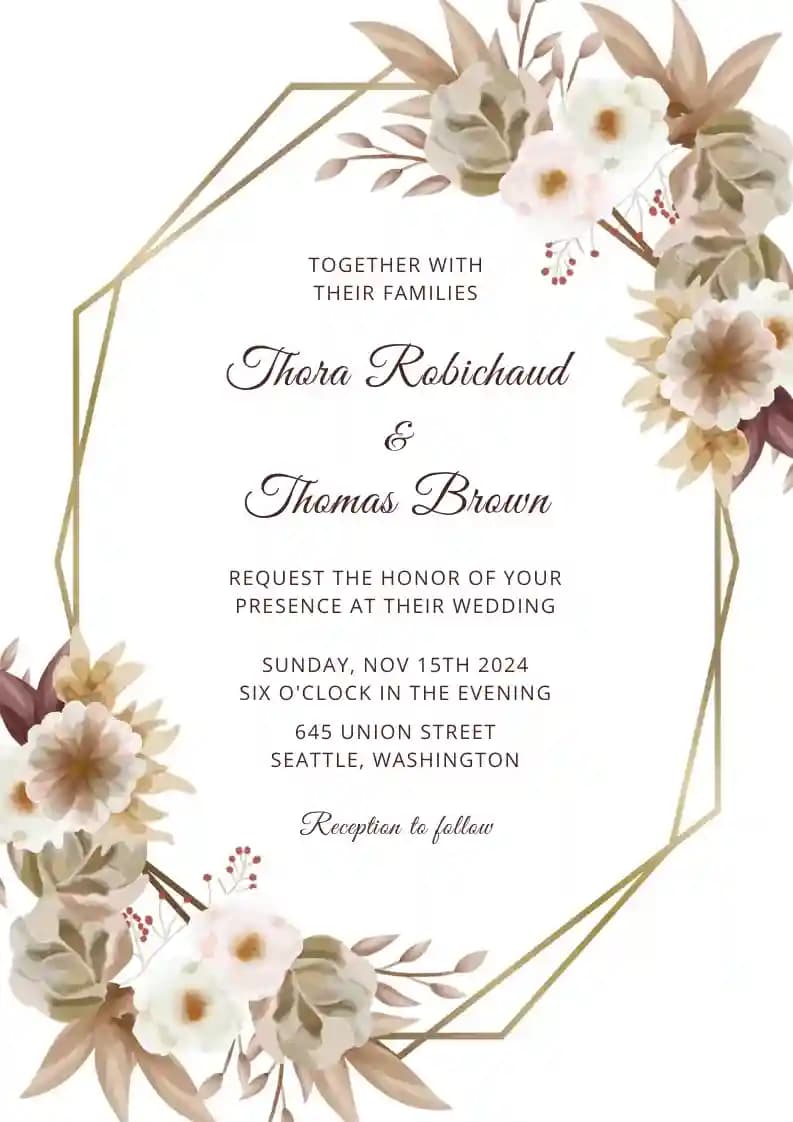 Wedding Invitations - Beautiful Floral Brown