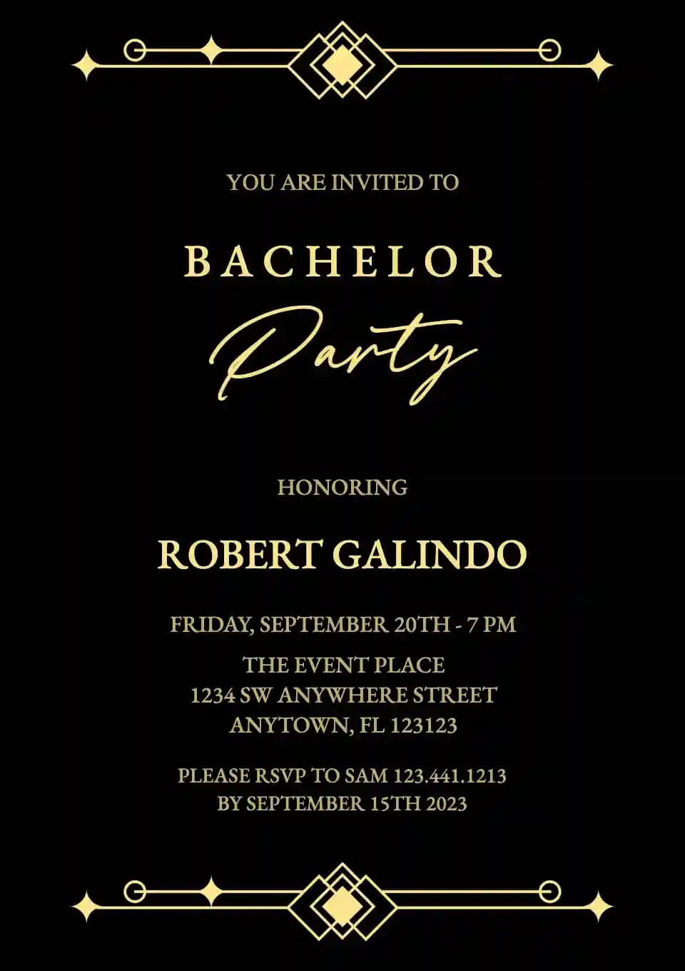 Invitaciones Para Despedida De Soltero - Decoración Dorada
