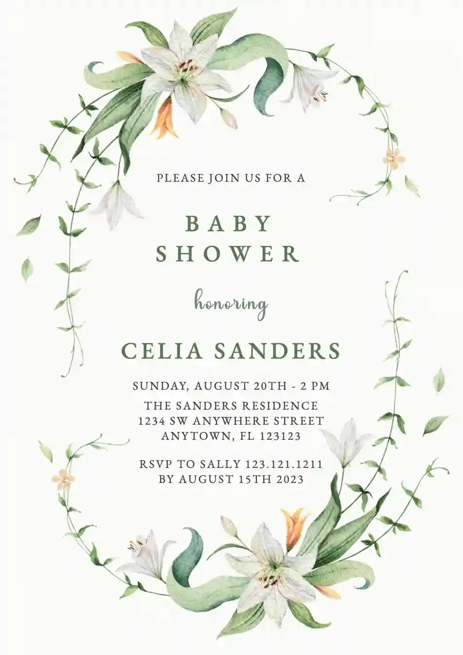 Baby Shower Invitations - Green Flower Wreath
