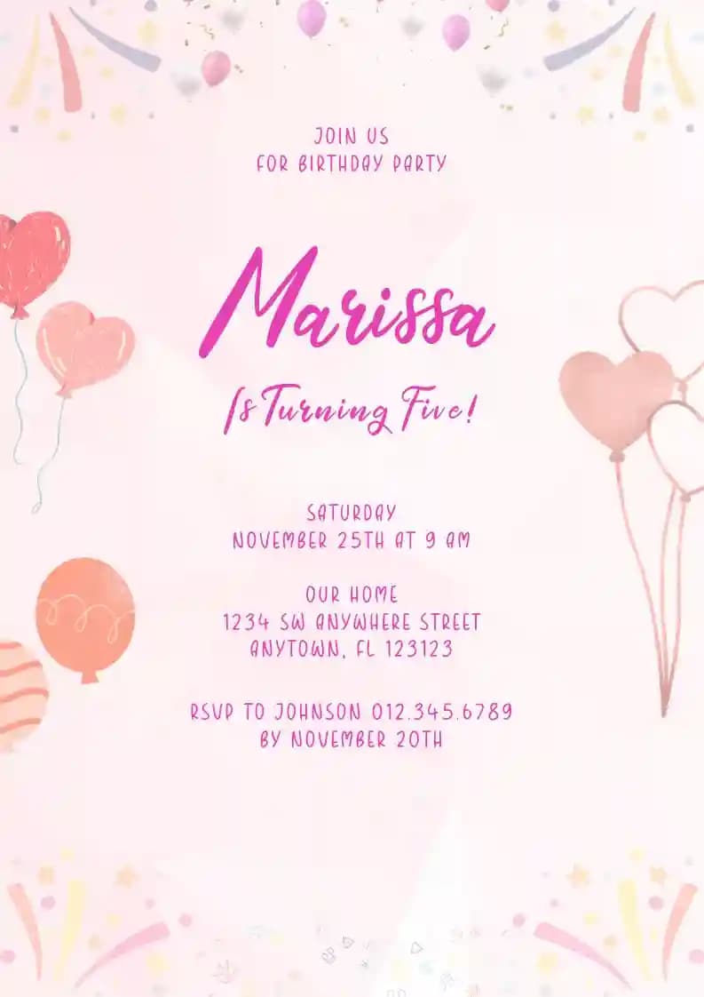 Invitasjoner Til Barnebursdag - Rosa Ballonger