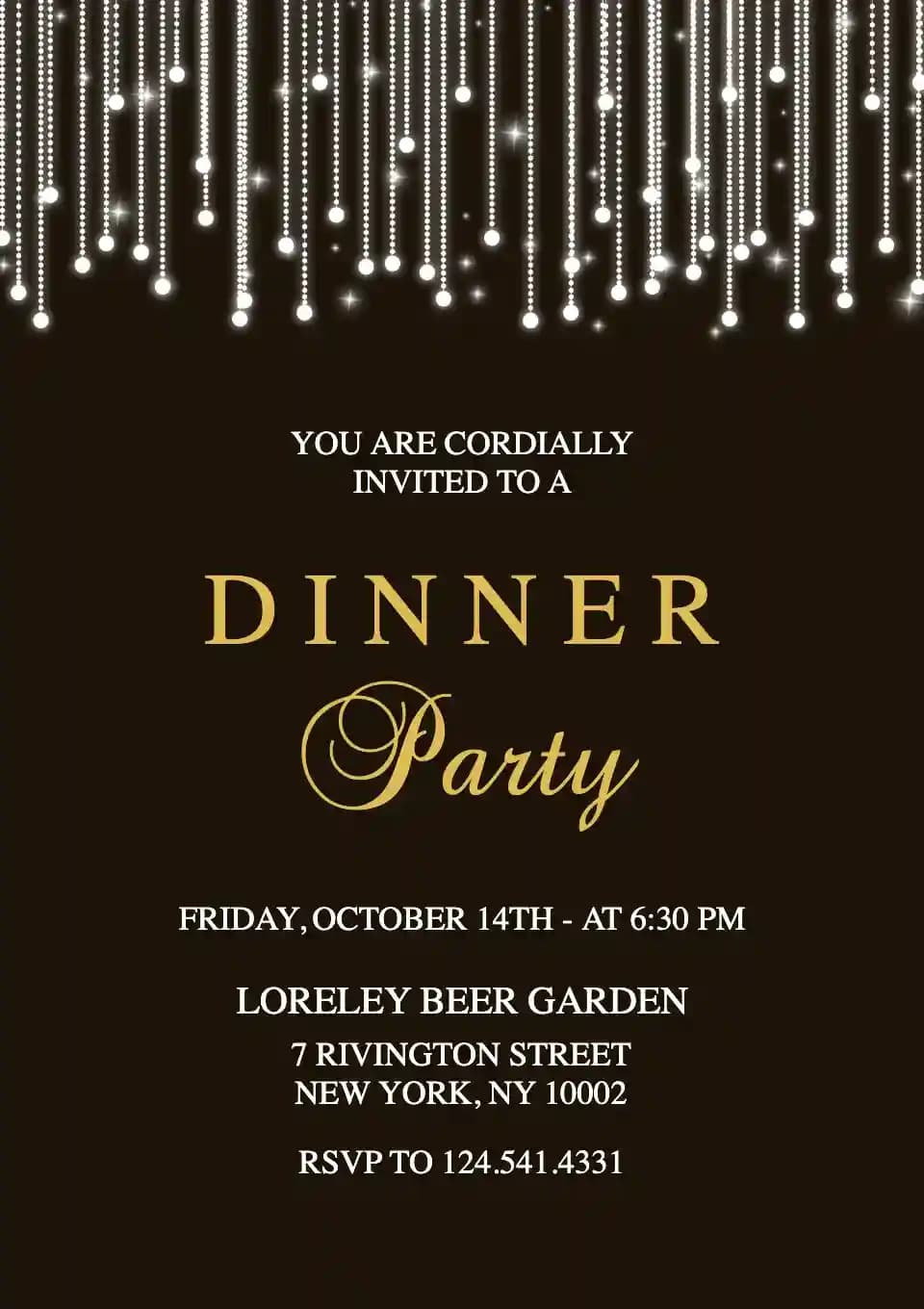 Dinner Party Invitations - White String Lights