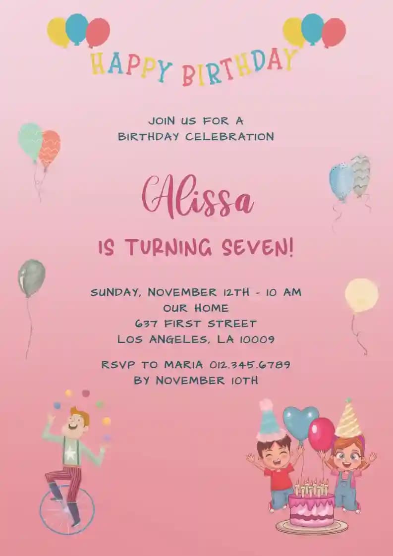 Invitaciones De Cumpleaños Infantiles - Globo Colorido