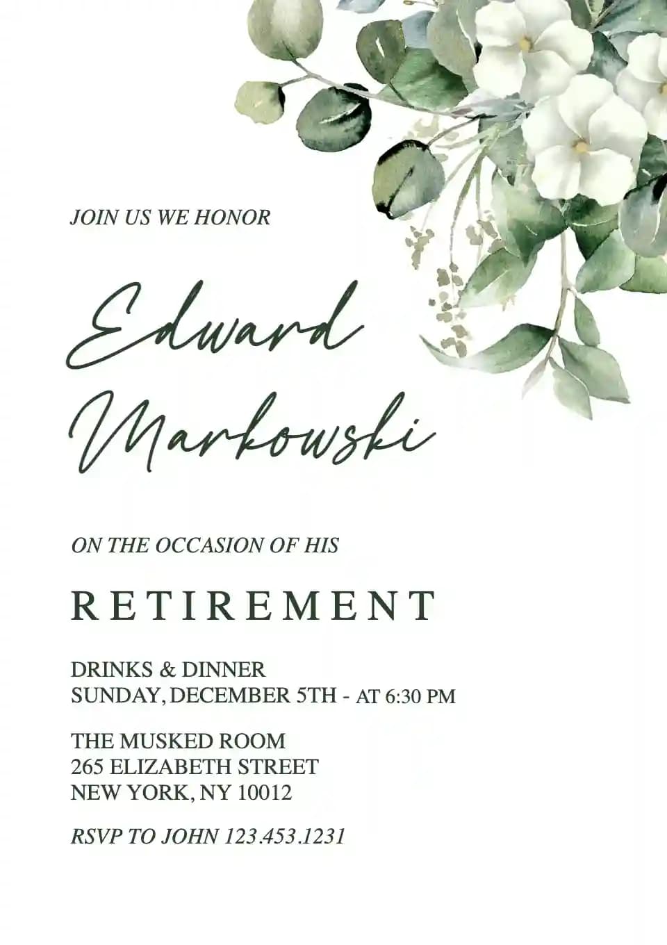 Retirement & Farewell Invitations - Green Eucalyptus Leaf