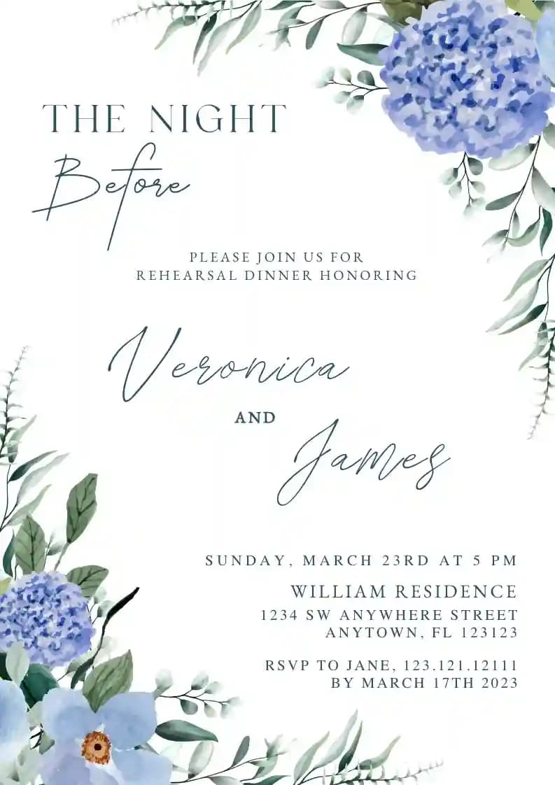 Rehearsal Dinner Invitations - Classy Blue Flowers