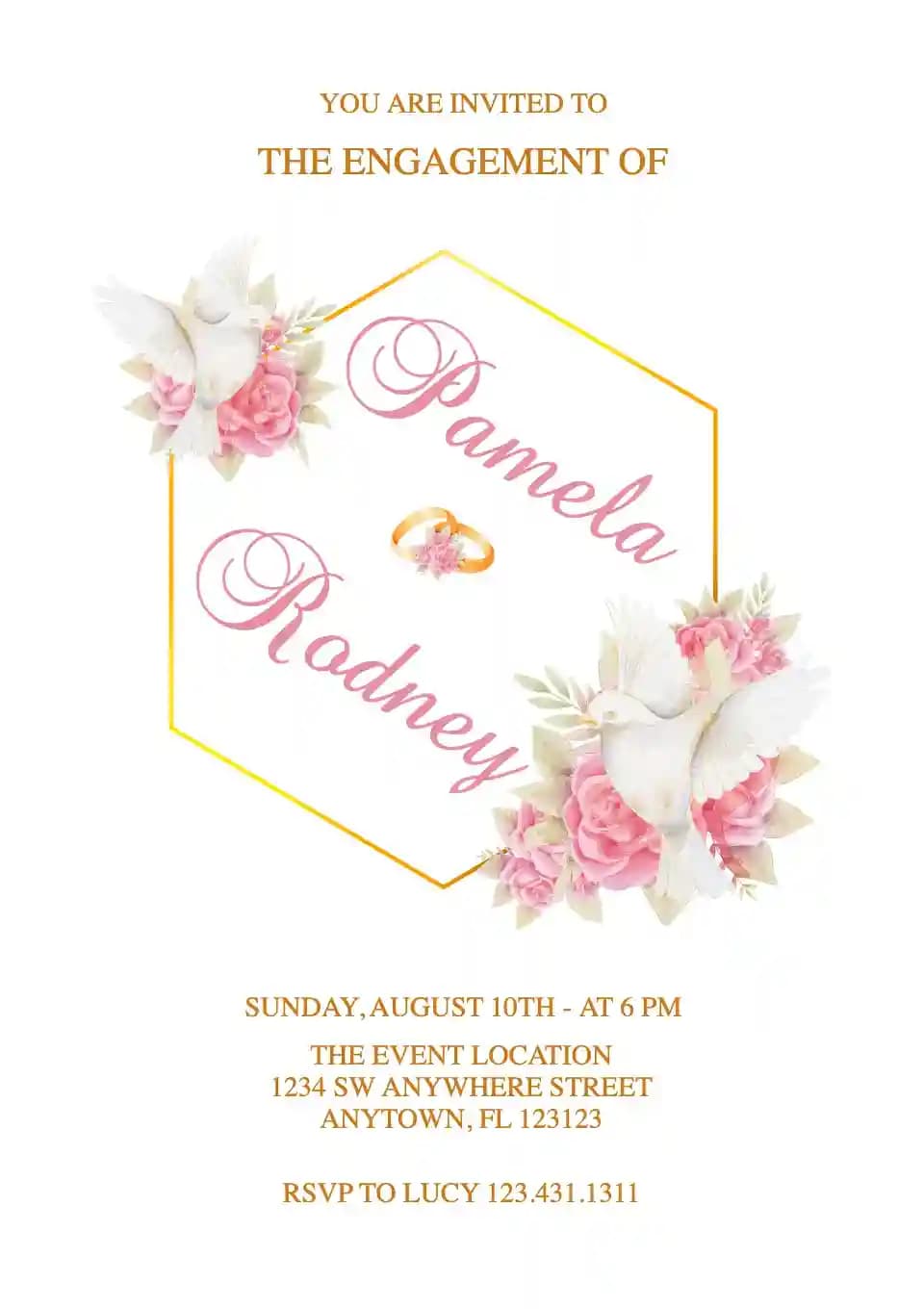 Invitations De Fête De Fiançailles - Oiseau Blanc Floral Rose