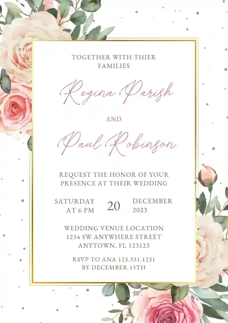 Wedding Invitations - Pink Roses Frame