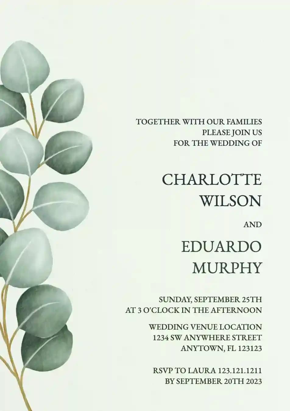 Wedding Invitations - Eucalyptus Leaf